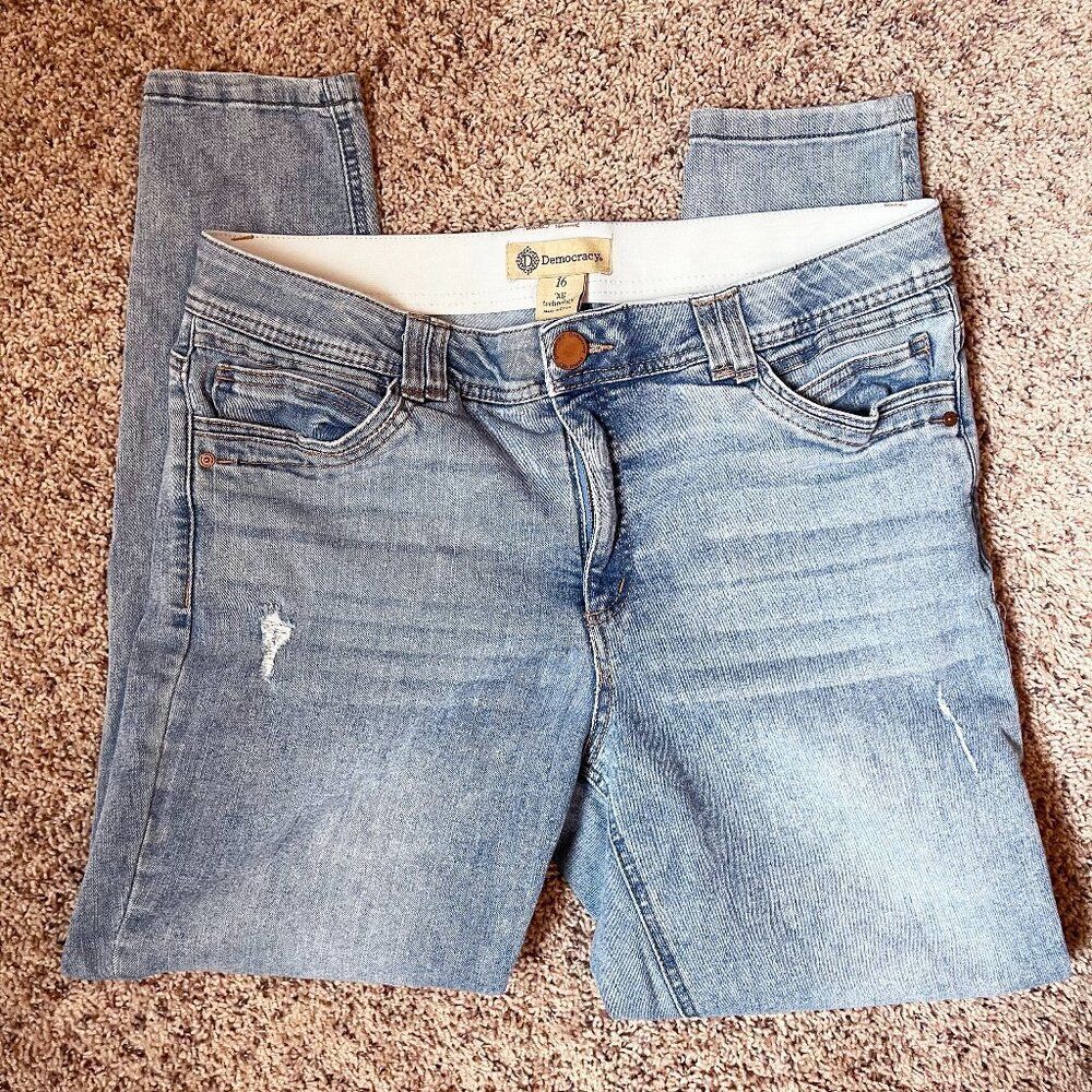 Democracy Ab Solution Jeans Size 16 Light Wash Skinny Stretch Distressed Denim